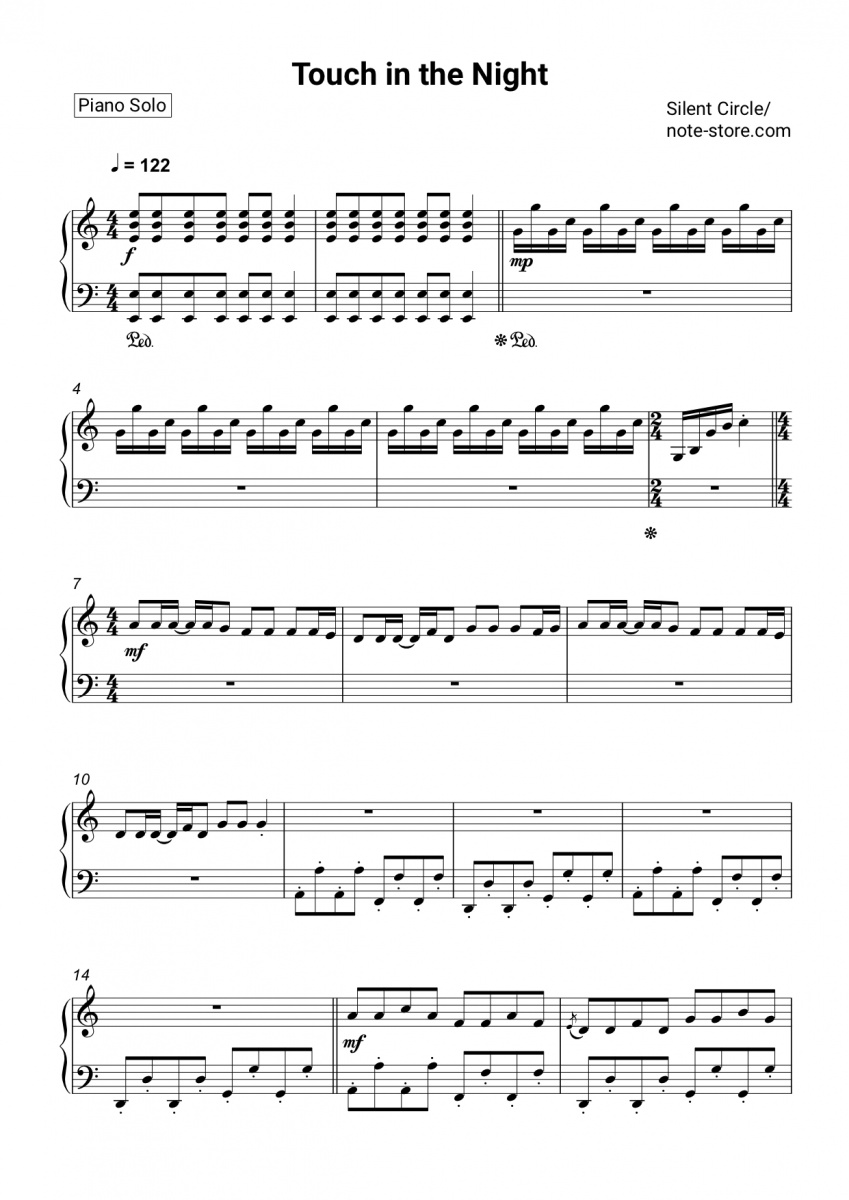 Silent Circle - Touch In The Night piano sheet music