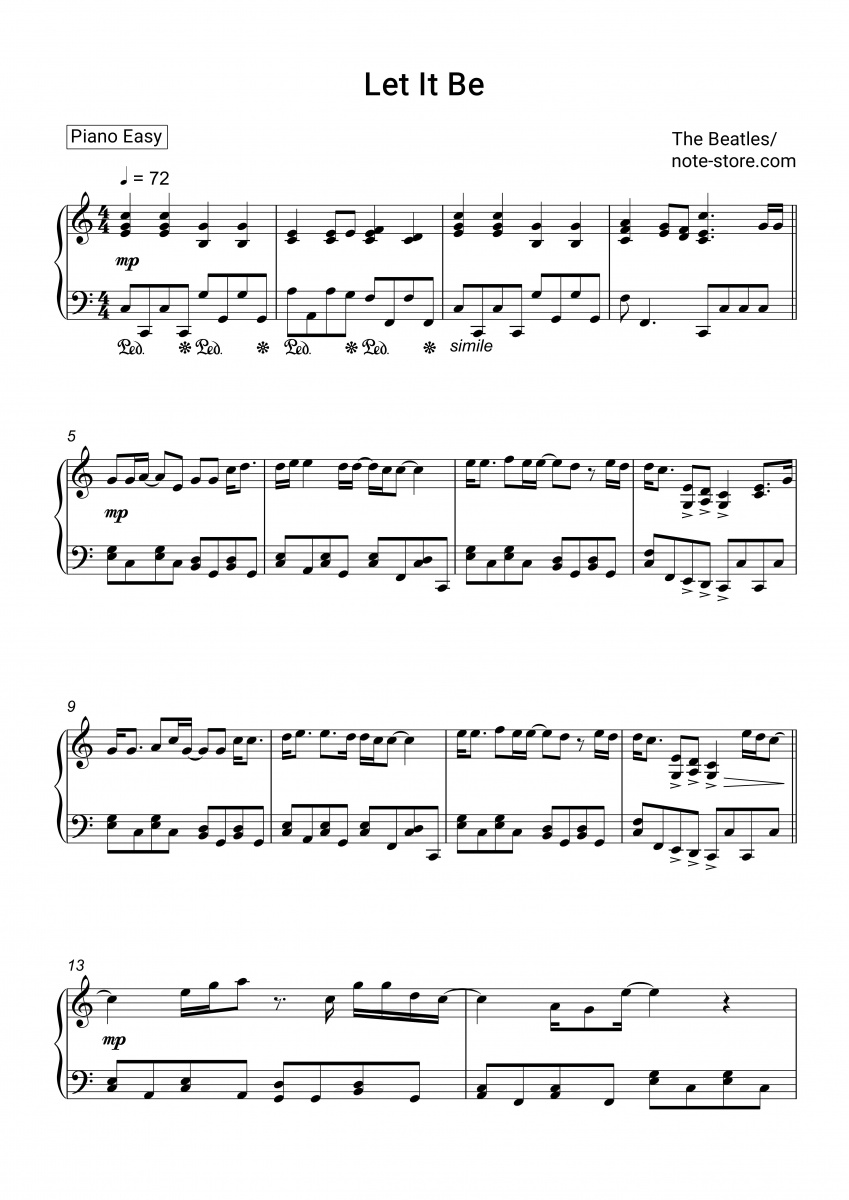 The Beatles - Let It Be sheet music for piano download | Piano.Easy SKU
