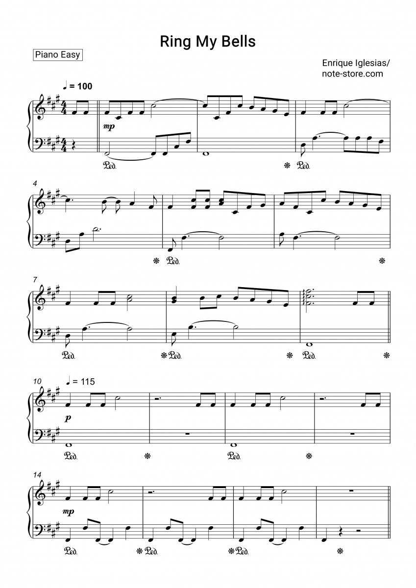 Tolk Uitlijnen zien Enrique Iglesias - Ring my bells sheet music for piano download |  Piano.Easy SKU PEA0006299 at