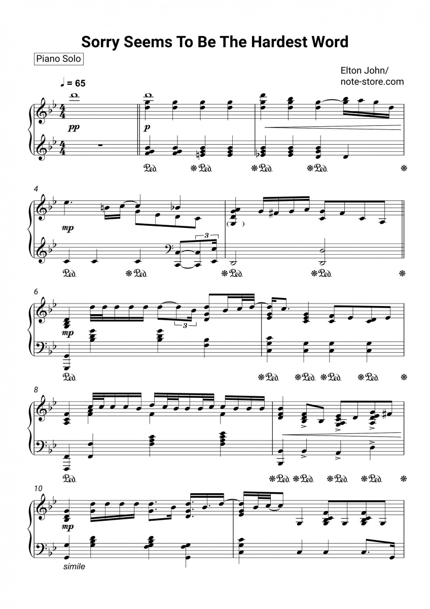 Elton John - Sorry Seems to be the Hardest Word sheet music for piano
