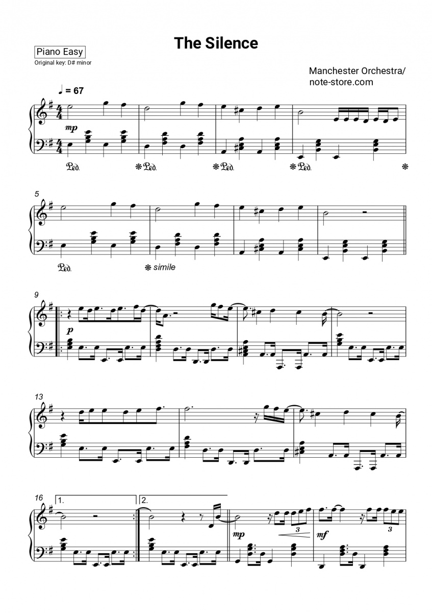 Manchester Orchestra - The Silence piano sheet music