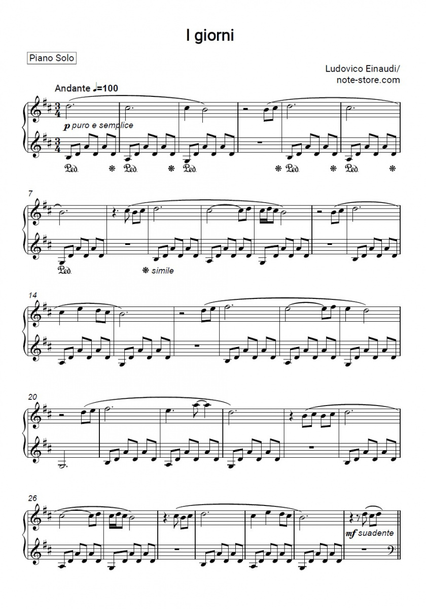 Ludovico Einaudi - I Giorni Sheet Music For Piano Download | Piano.Solo Sku  Pso0035108 At