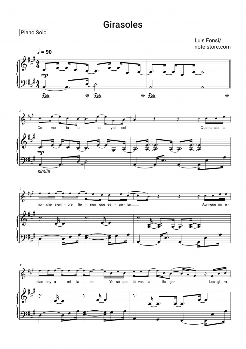Sheet music with the voice part Luis Fonsi - Girasoles - Piano&Vocal
