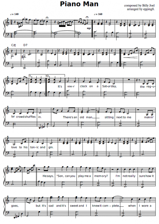 Billy Joel Piano Man Sheet Music For Piano Download Piano Easy Sku Pea0011423 At Note Store Com