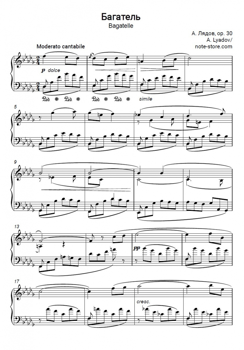 Anatoly Lyadov - Bagatelle op. 30 piano sheet music