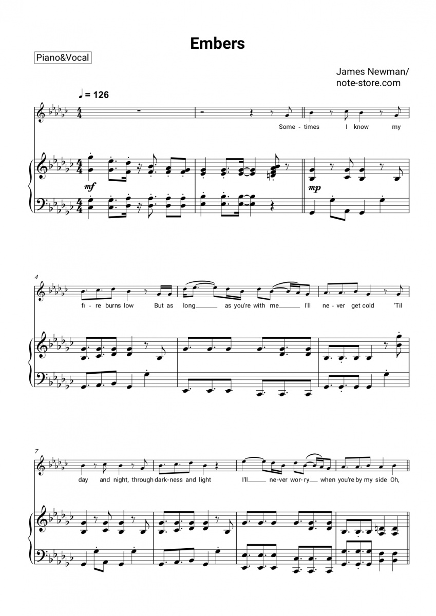 James Newman - Embers piano sheet music