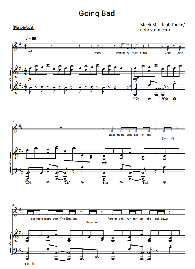 Meek Mill, Drake - Going Bad piano sheet music