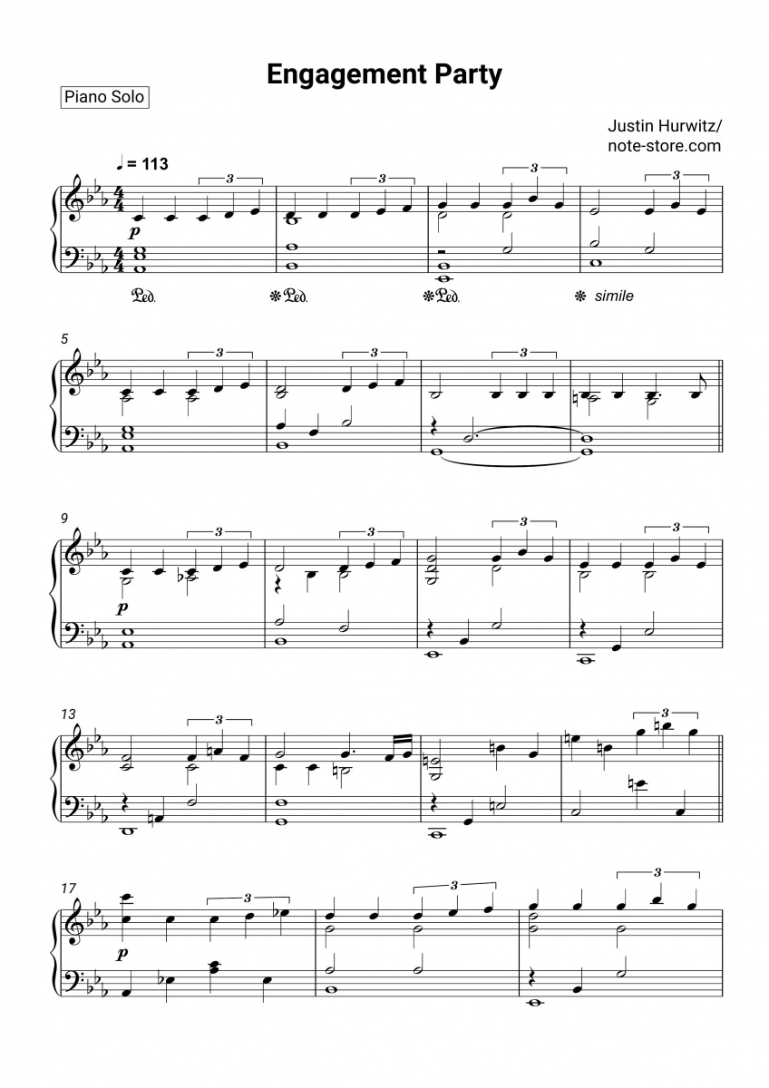 hilo Plaga trolebús Justin Hurwitz - Engagement Party sheet music for piano download | Piano.Solo  SKU PSO0007053 at