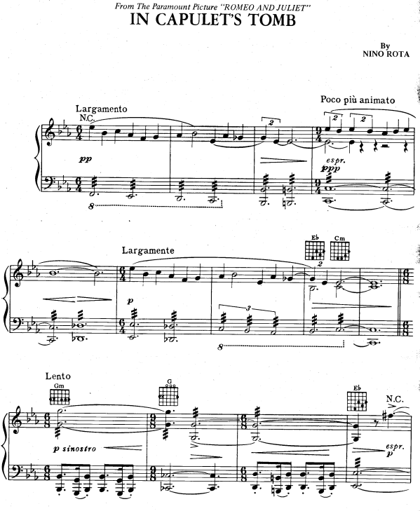 Nino Rota - In Capulet's Tomb piano sheet music