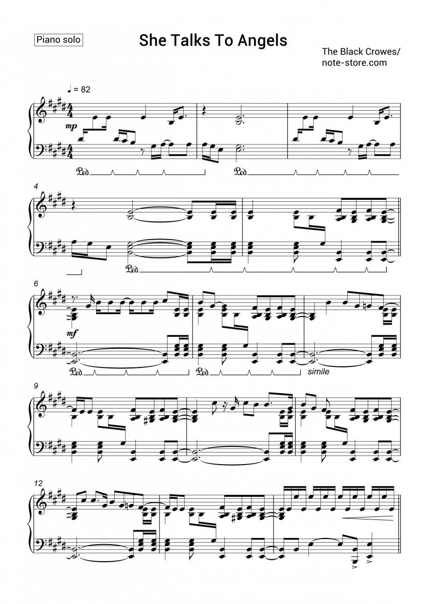 The Black Crowes - She Talks to Angels piano sheet music