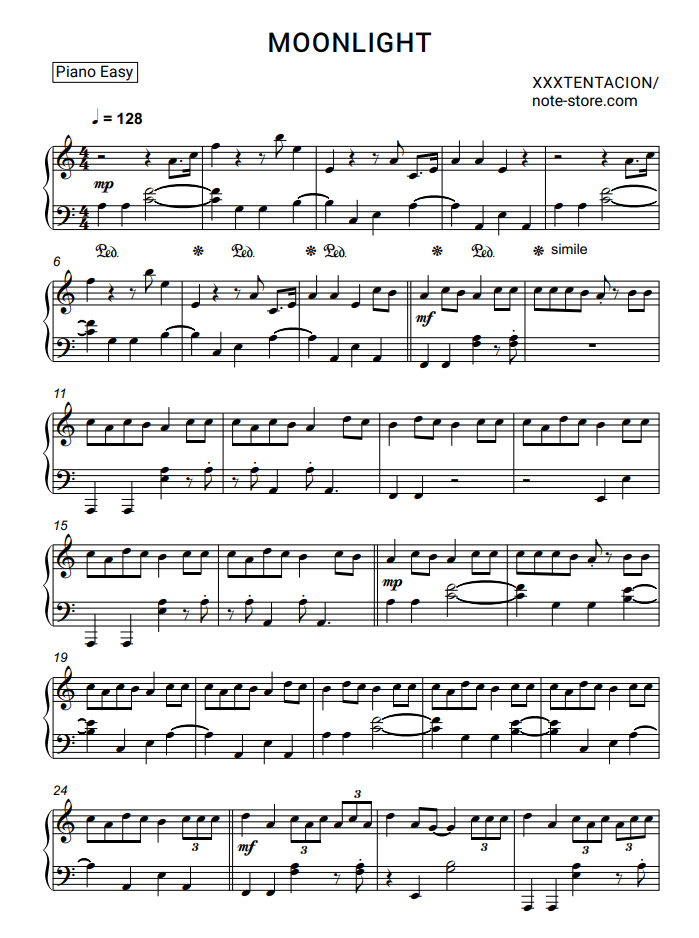 XXXTentacion - Moonlight piano sheet music