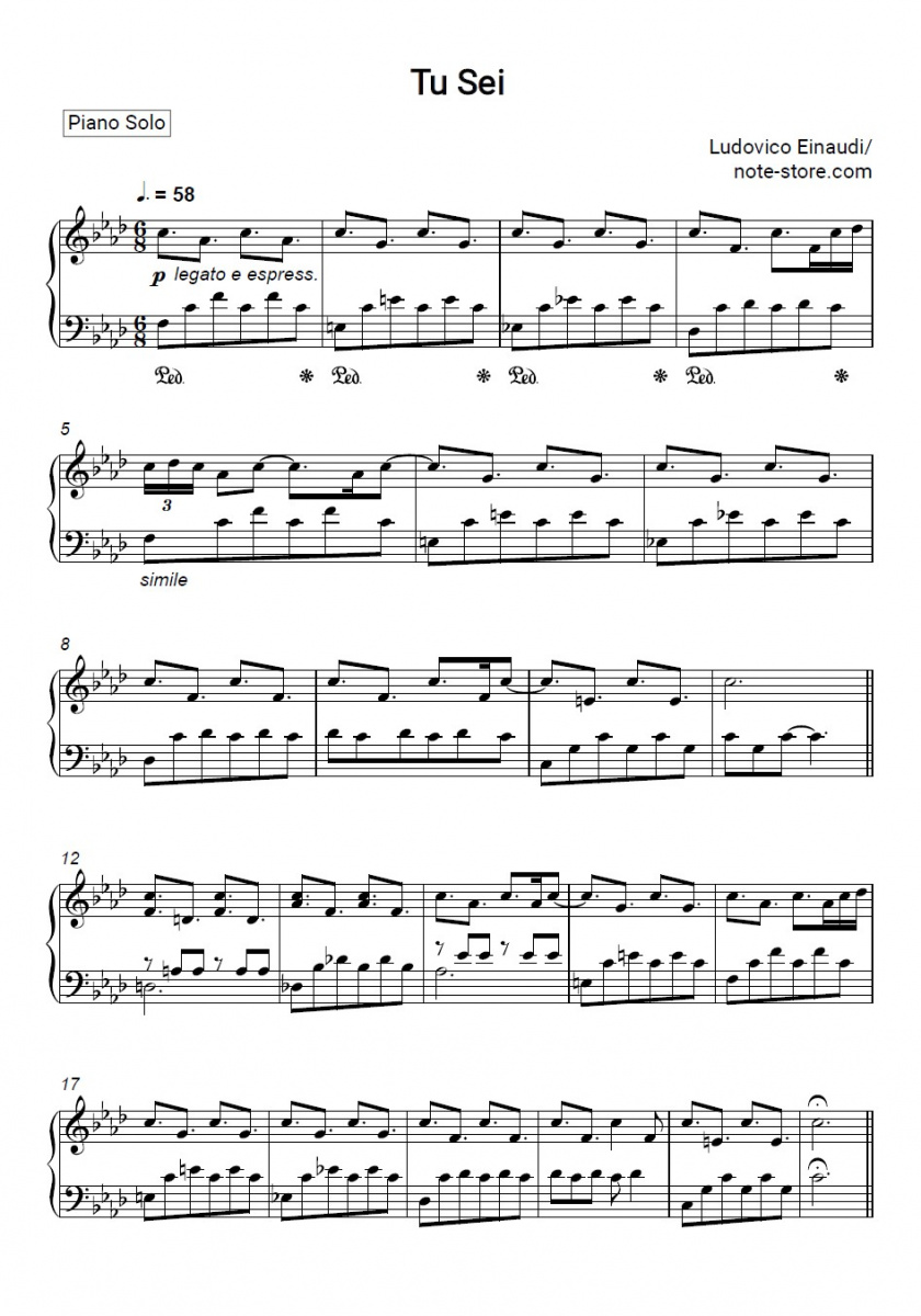 Ludovico Einaudi - Tu Sei piano sheet music