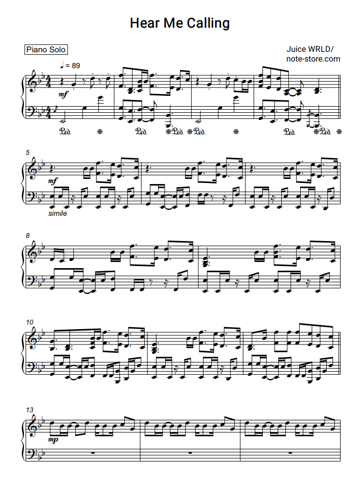 Juice Wrld Hear Me Calling Sheet Music For Piano Download
