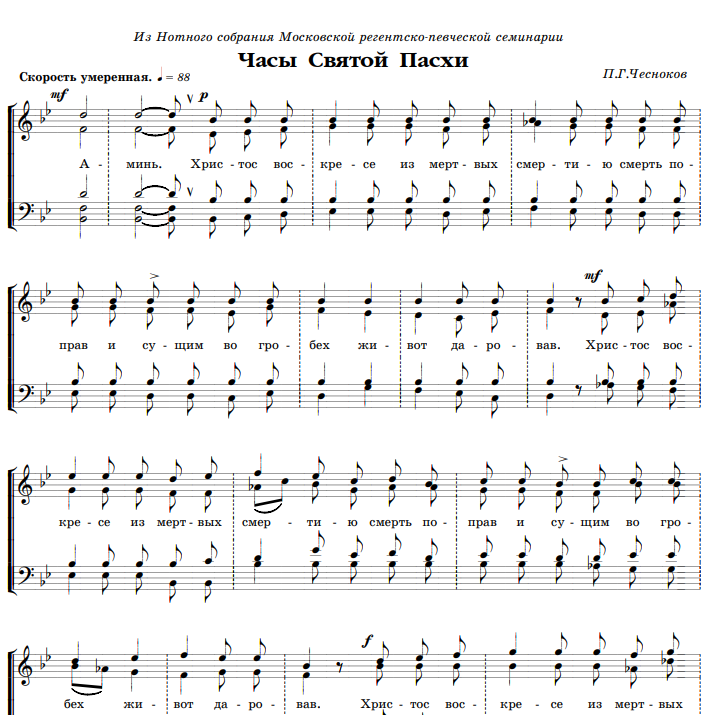 Church music - Пасхальные часы П.Г. Чеснокова piano sheet music