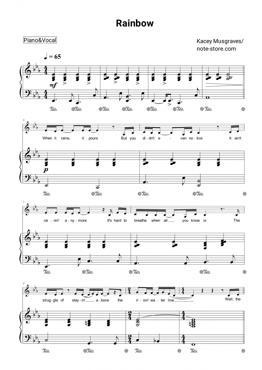 Kacey Musgraves - Rainbow sheet music for piano with letters download