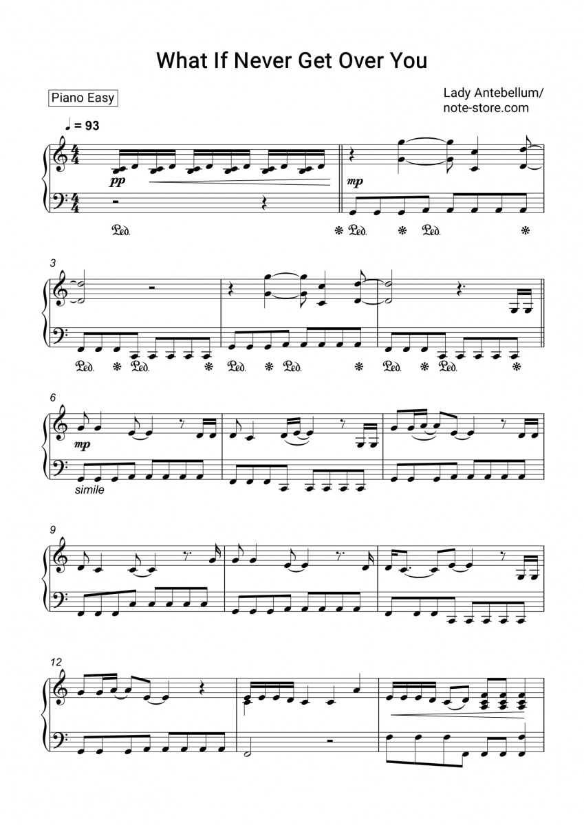 Lady Antebellum - What If I Never Get Over You sheet music for piano ...