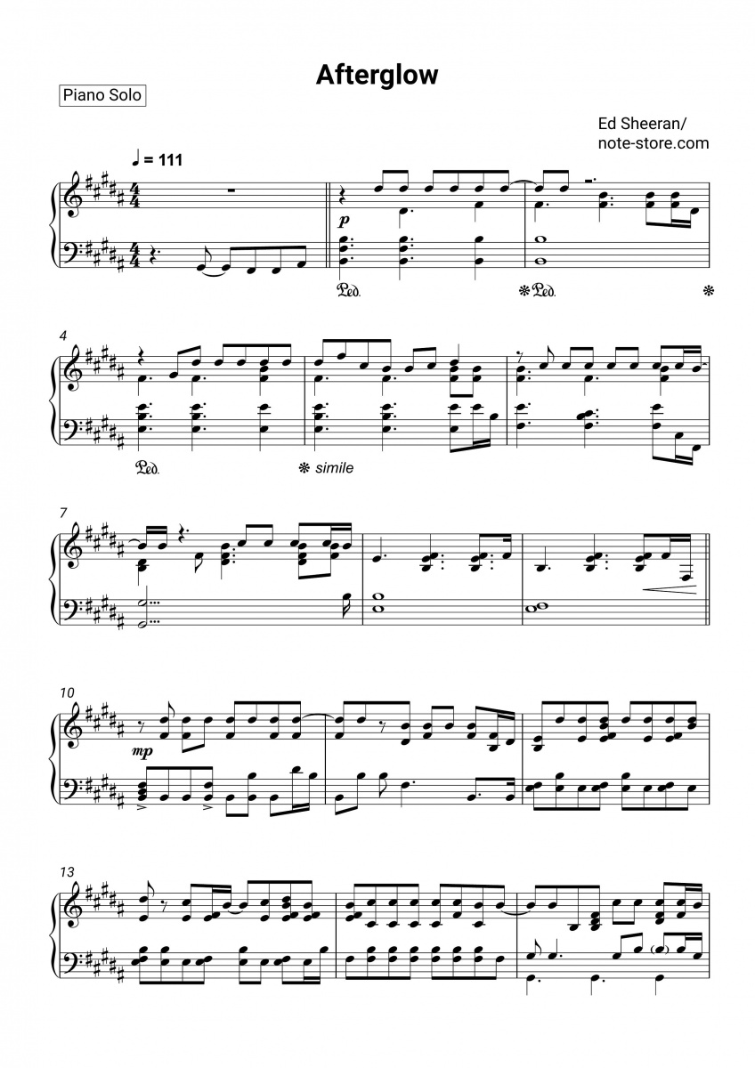 Ed Sheeran - Afterglow piano sheet music