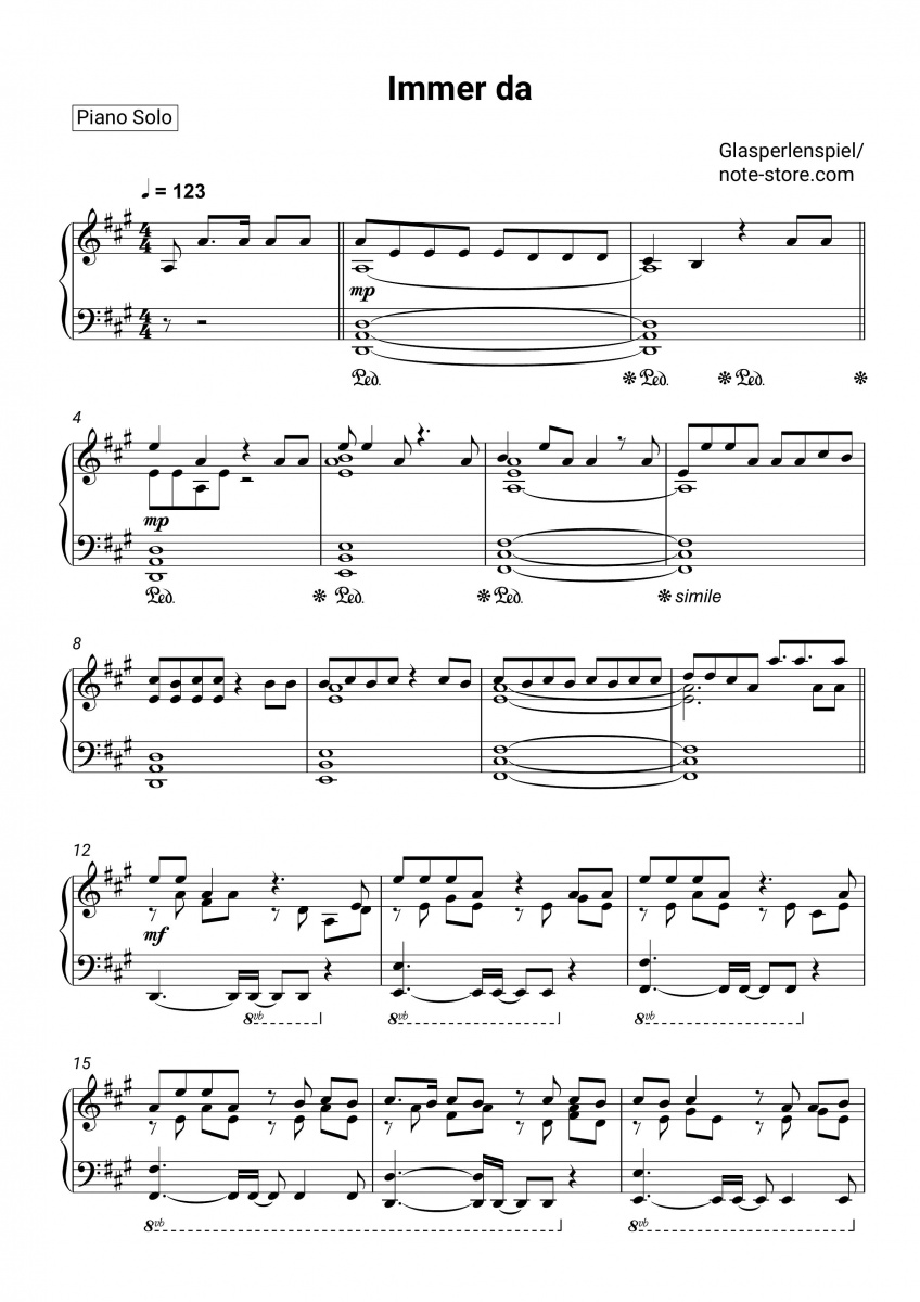 Glasperlenspiel - Immer da piano sheet music