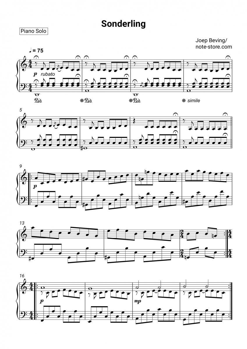 Joep Beving - Sonderling sheet music for piano download Piano.Solo SKU PSO0035947 at