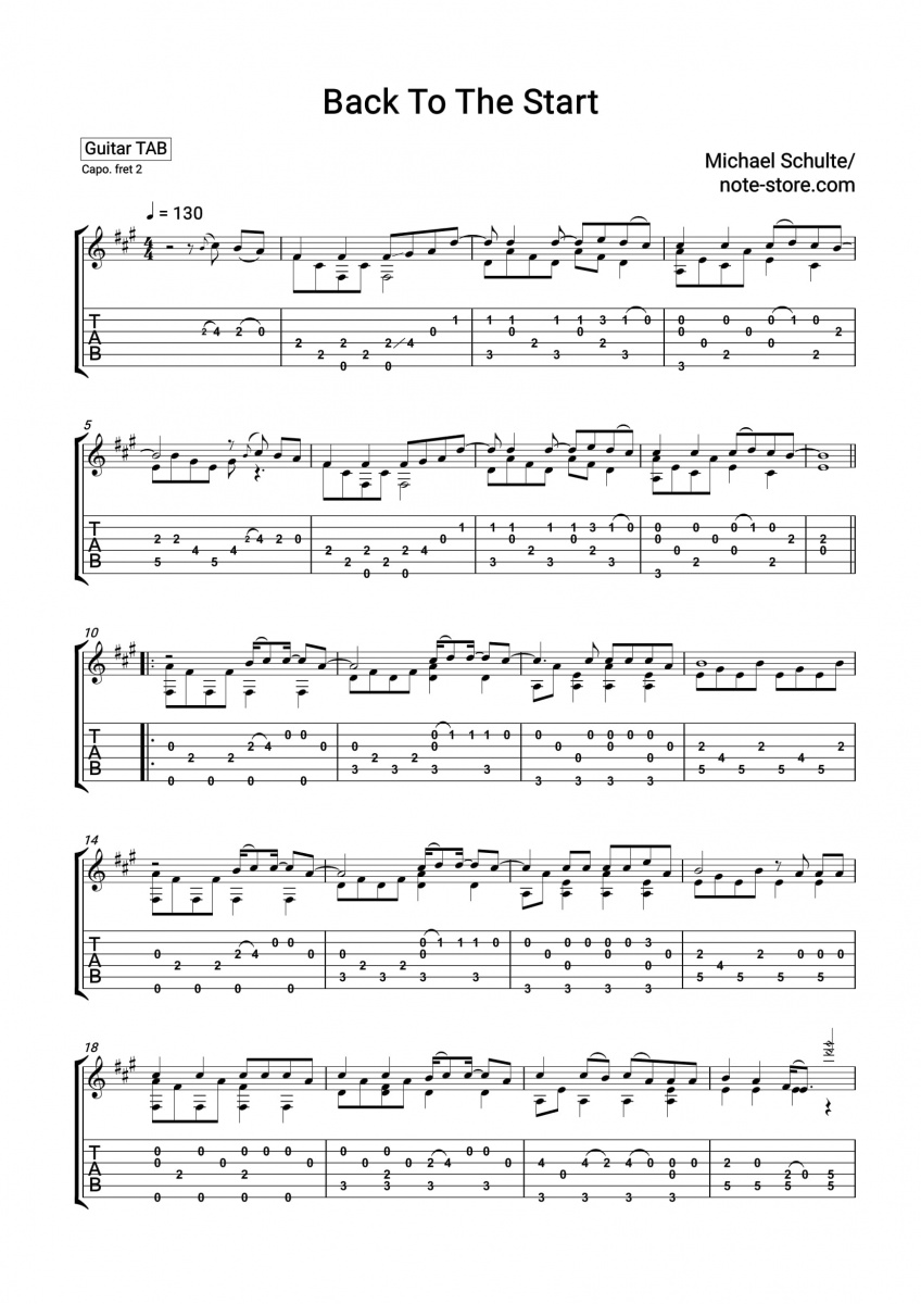 Michael Schulte Back To The Start Chords Guitar Tabs In Note Store