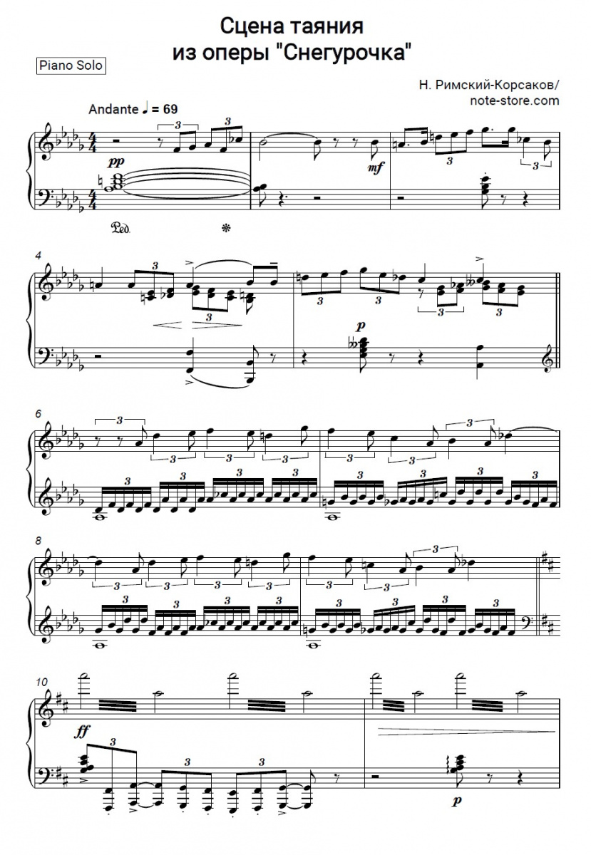 Rimsky-Korsakov - Сцена таяния из оперы 'Снегурочка' piano sheet music