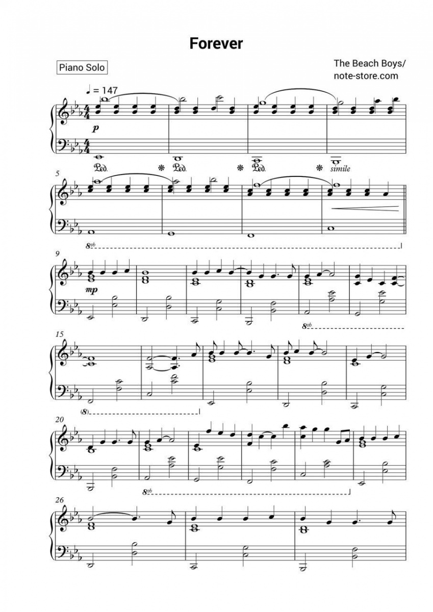 The Beach Boys - Forever piano sheet music
