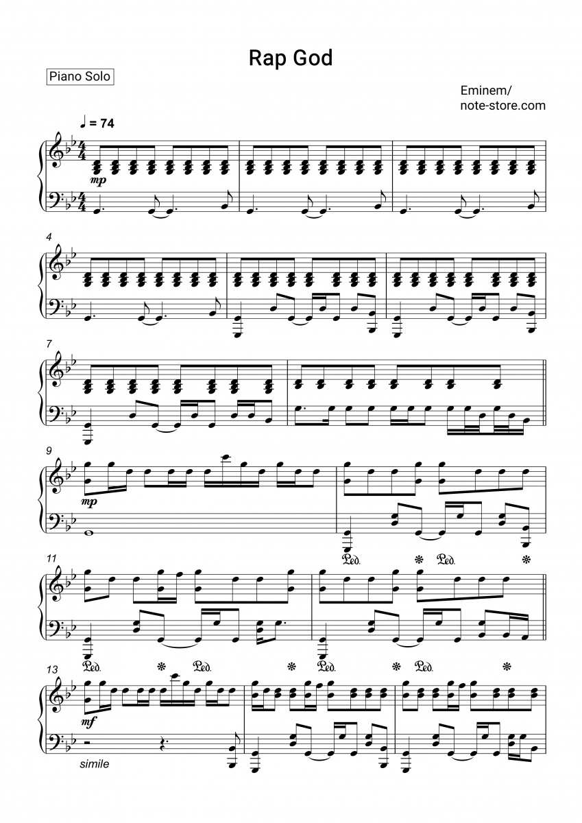 Mockingbird (Eminem) - piano solo [with lyrics] Sheet music for