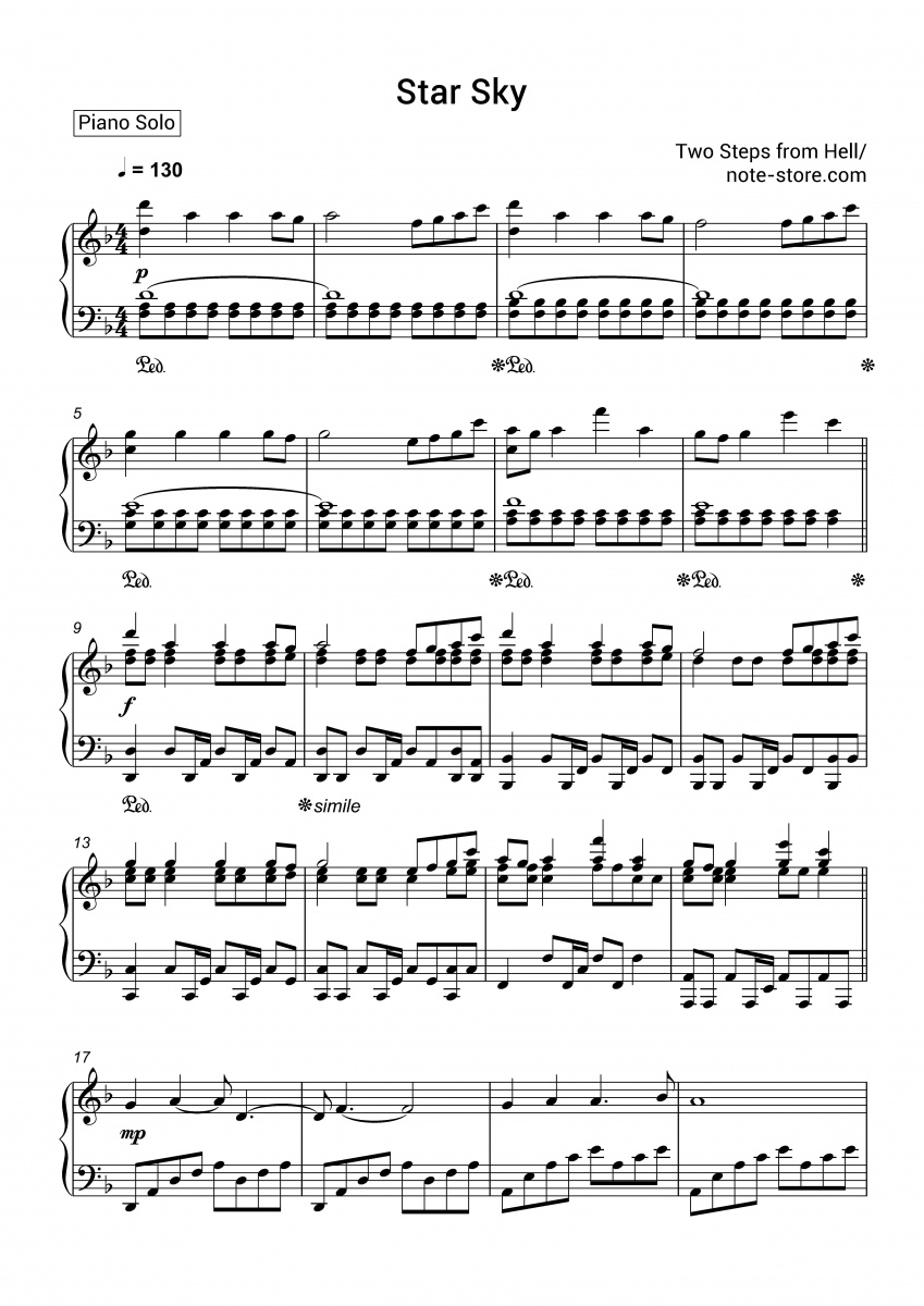 Two Steps from Hell - Star Sky piano sheet music