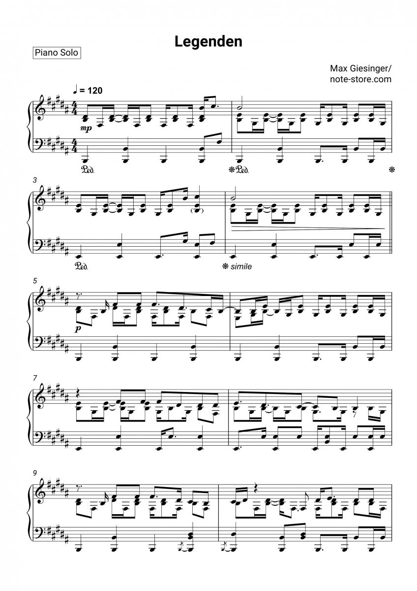 Max Giesinger -  Legenden piano sheet music