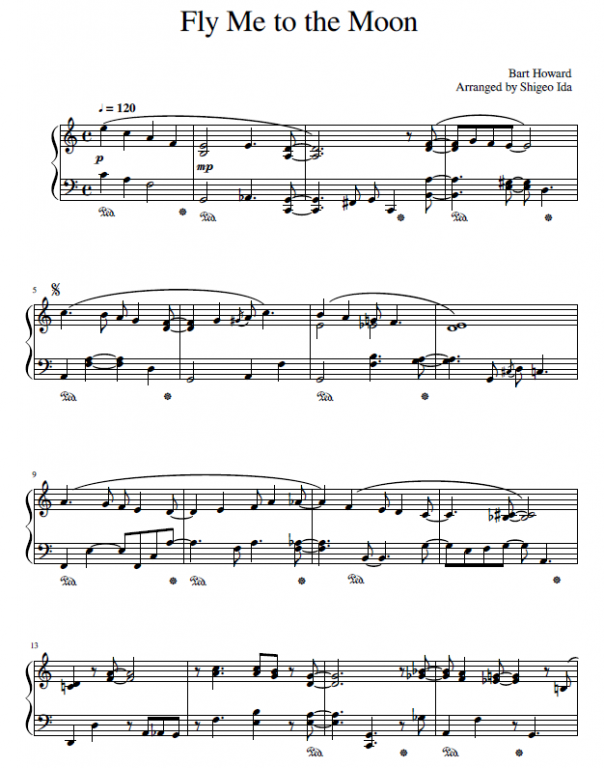 Bart Howard Fly Me To The Moon Sheet Music For Piano Download Piano Solo Sku Pso0012160 At Note Store Com