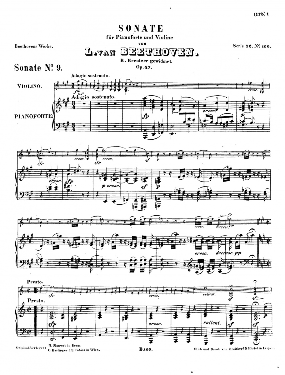 Ludwig van Beethoven - The Violin Sonata No. 9, Op. 47 music for piano download | Piano.Solo SKU PSO0006122 at