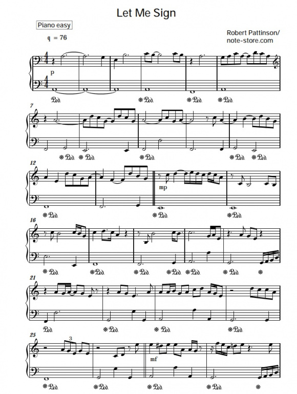 Robert Pattinson Let Me Sign sheet music for piano download Piano.Easy SKU PEA0006566 at Robert Pattinson Let Me Sign sheet music for piano download Piano.Easy SKU PEA0006566 at