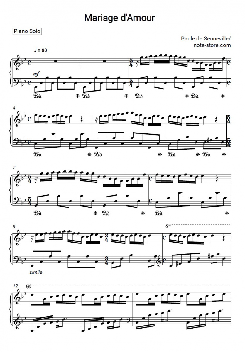 Richard Clayderman - Mariage D'Amour piano sheet music