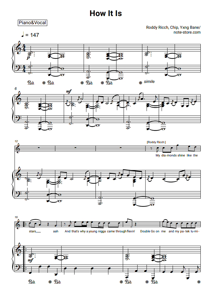 Roddy Ricch, Chip, Yxng Bane - How It Is piano sheet music