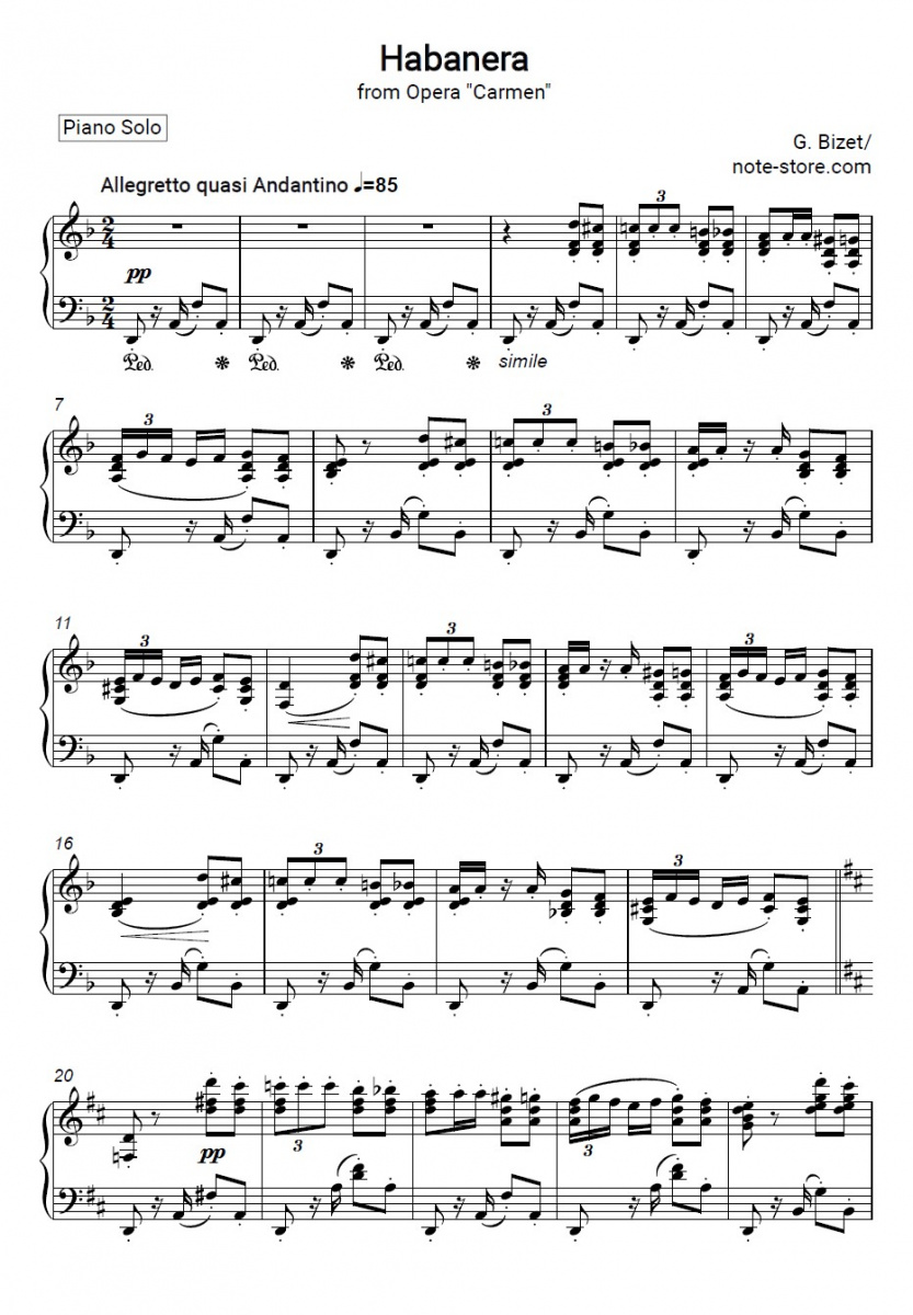 Sheet music Georges Bizet - Habanera (from the opera Carmen) - Piano.Solo