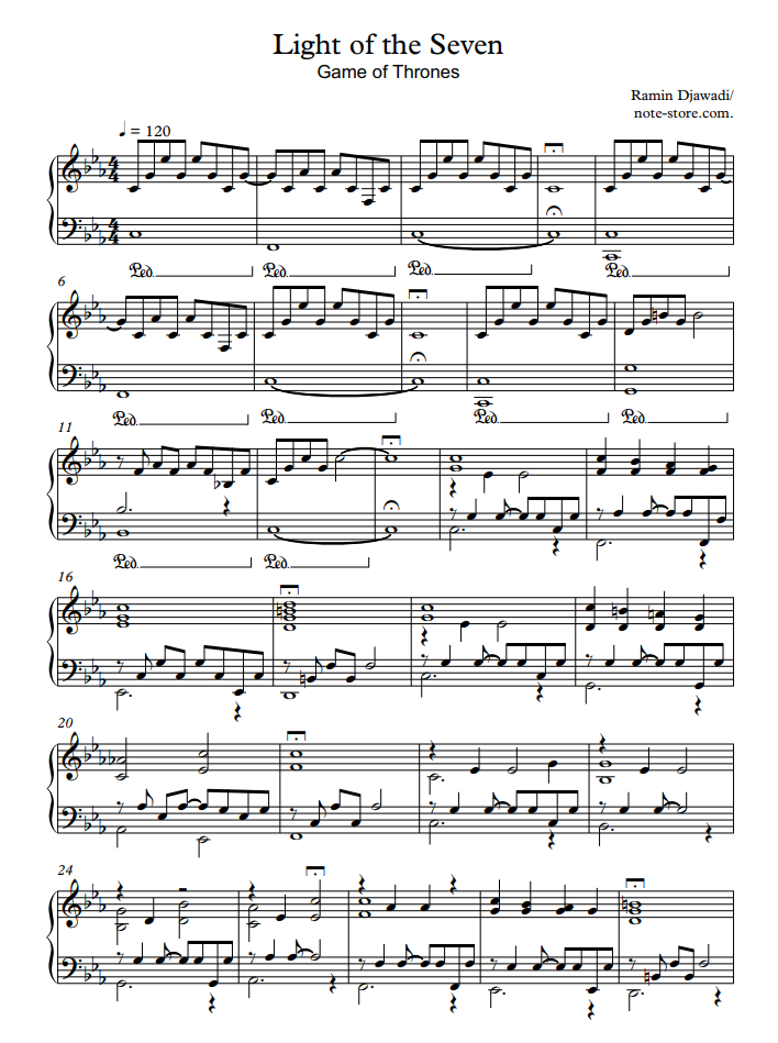 Komprimere Råd plejeforældre Ramin Djawadi - Light of the Seven sheet music for piano download |  Piano.Easy SKU PEA0000546 at