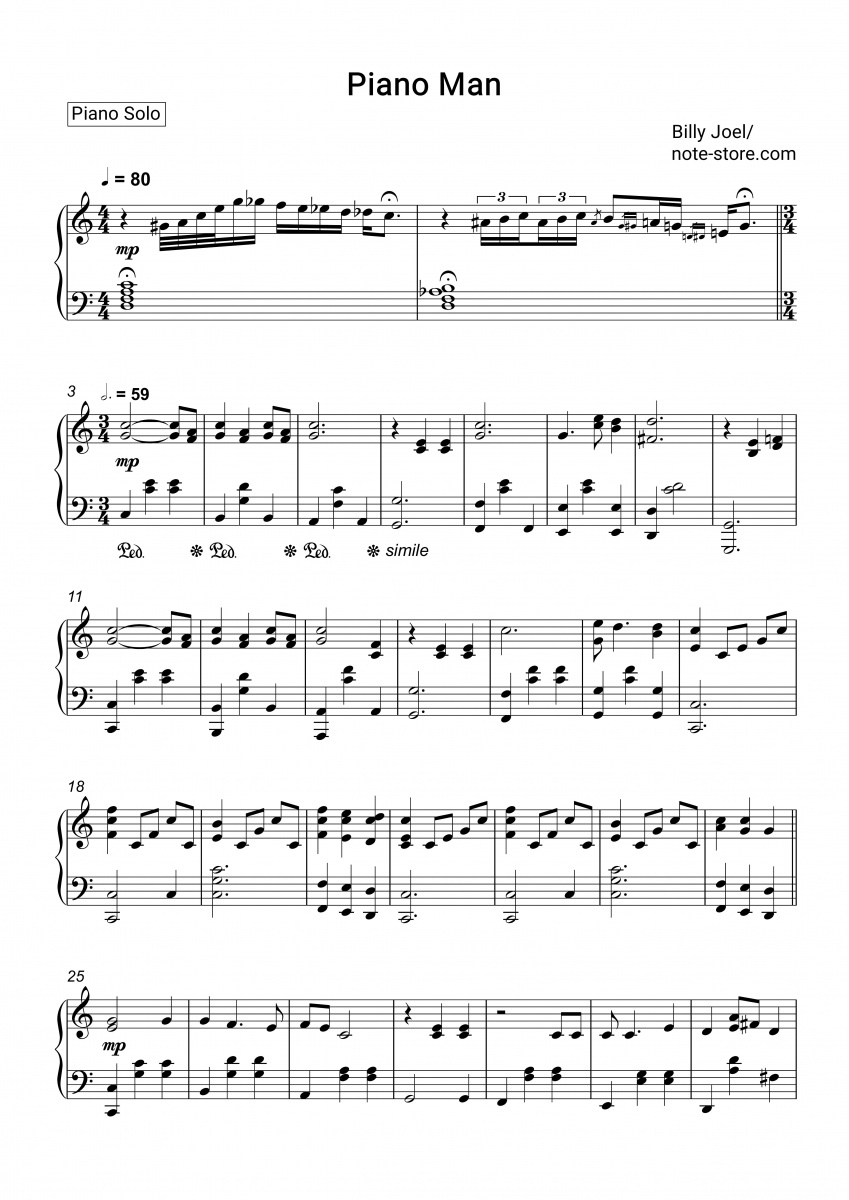 Billy Joel Piano Man Sheet Music For Piano Download Piano Solo Sku Pso0023311 At Note Store Com