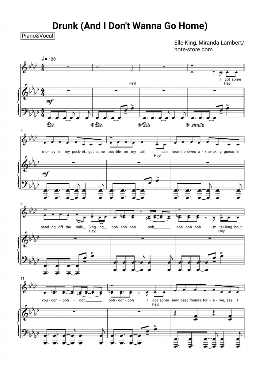 Elle King, Miranda Lambert - Drunk (And I Don't Wanna Go Home) piano sheet music