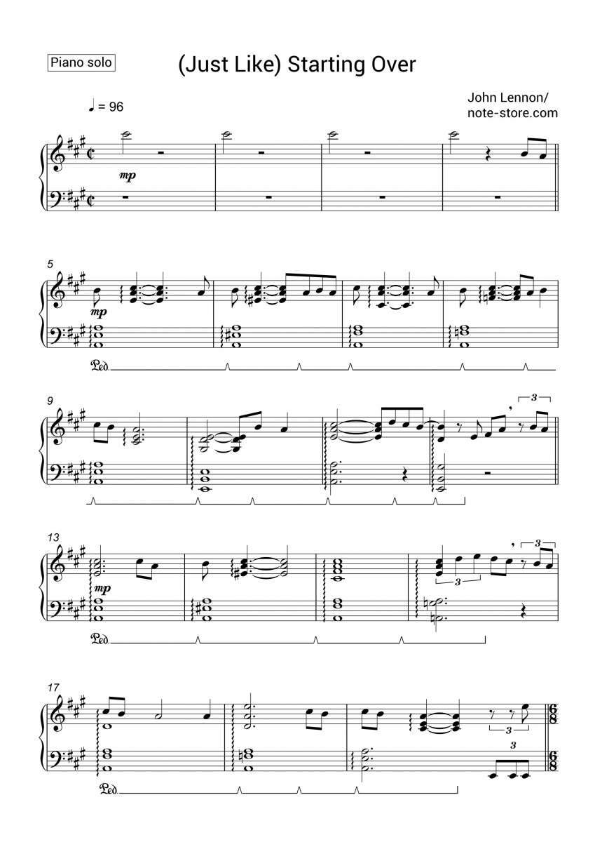 John Lennon - (Just Like) Starting Over piano sheet music