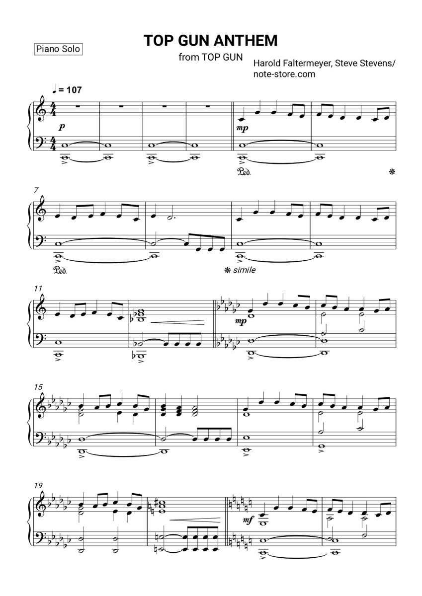 Top gun anthem free sheet music by Harold Faltermeyer, Steve Stevens