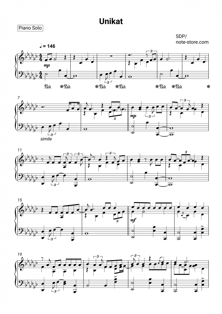 Ich Will Nur Dass Du Weißt Piano Sheet SDP - Unikat sheet music for piano download | Piano.Solo SKU PSO0095342 at