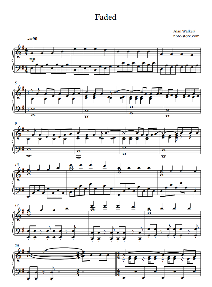 trumpet transmission Dynamics Alan Walker - Faded sheet music for piano download | Piano.Solo SKU  PSO0000646 at note-store.com