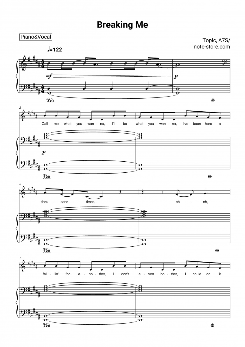 Topic, A7S - Breaking Me piano sheet music