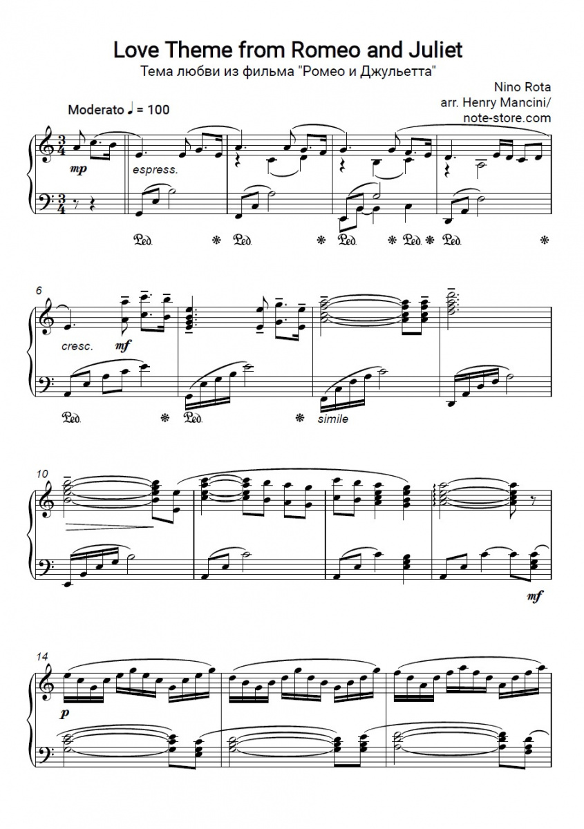 Sheet music Nino Rota - Romeo & Juliet (Love Theme) - Piano.Solo