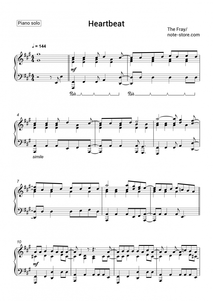 The Fray - Heartbeat piano sheet music