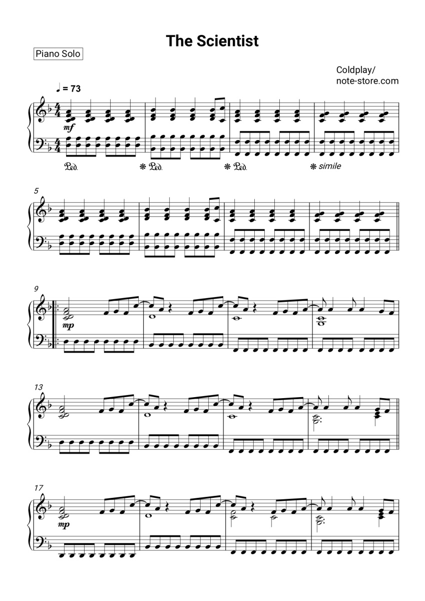 Coldplay The Scientist sheet music for piano download Piano.Solo