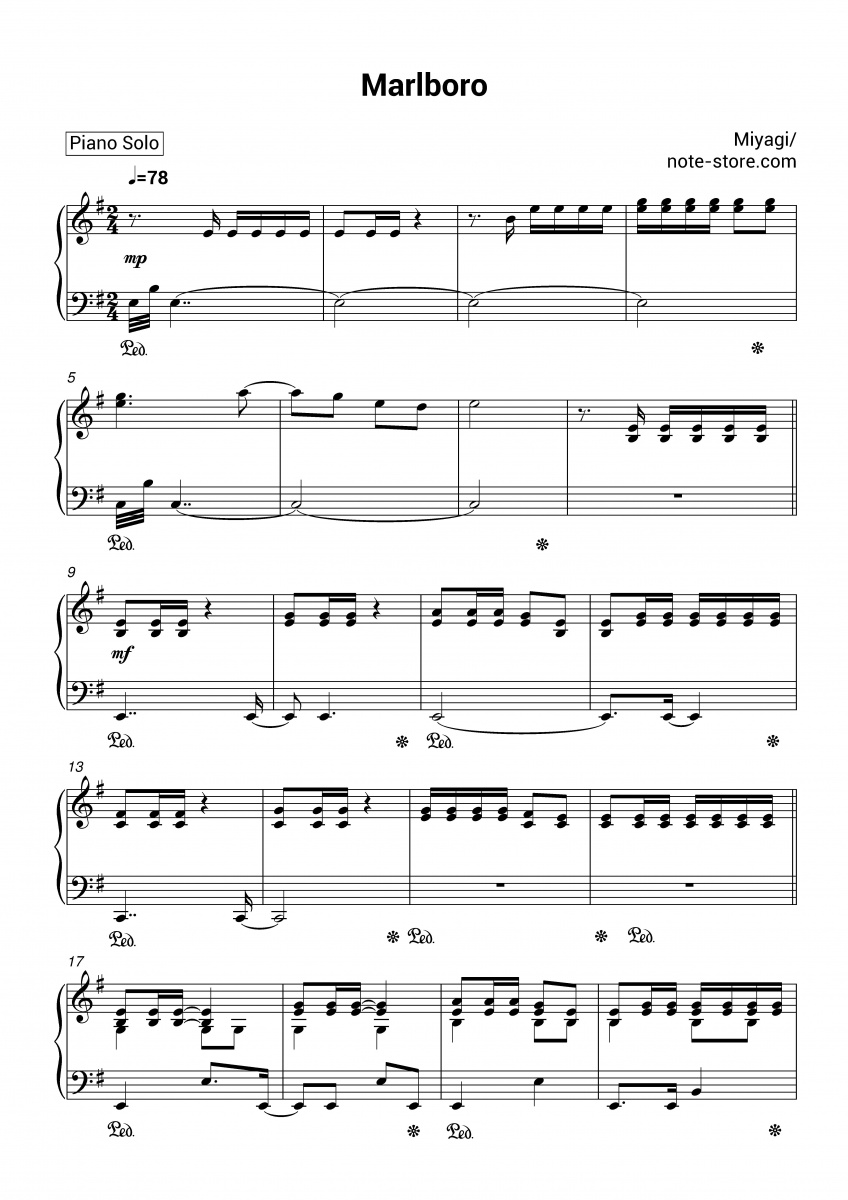 Miyagi - Marlboro piano sheet music