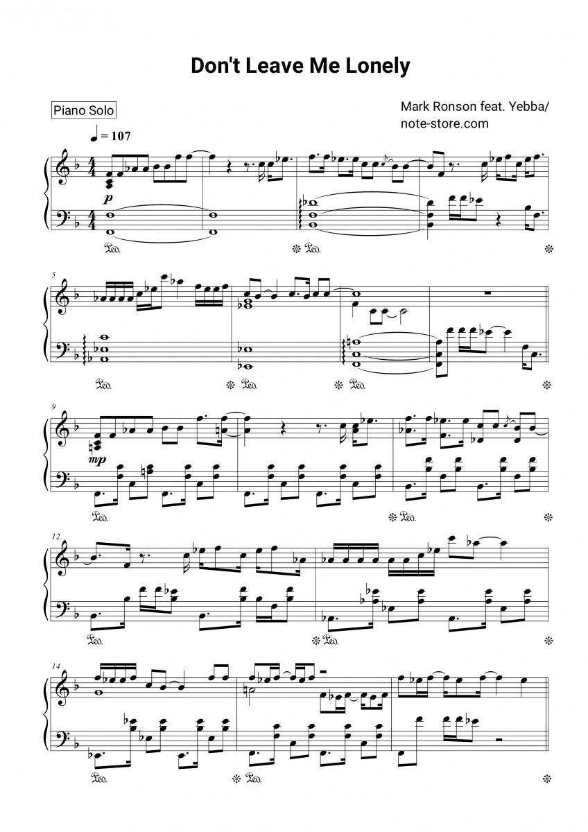 Mark Ronson, YEBBA - Don't Leave Me Lonely piano sheet music