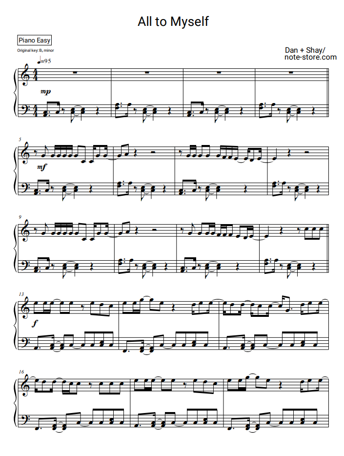 Dan + Shay - All To Myself sheet music for piano download | Piano.Easy