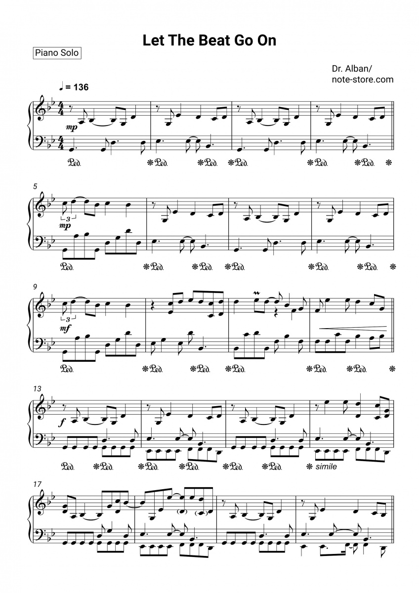 Dr. Alban - Let Beat Go On sheet music for piano download Piano.Solo PSO0035717 at